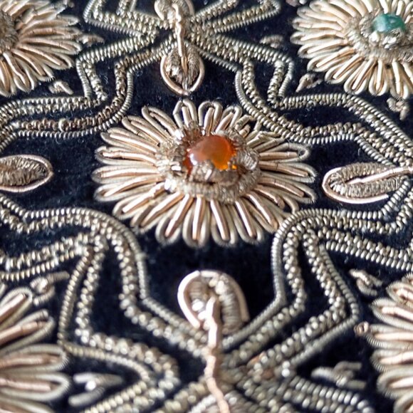 Vintage Beaded Black Gold Embroidered Floral Crossbody Bag Boho Evening Purse - Picture 4 of 6